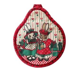 VTG Quilted Potholder Hot Pad Bunny Christmas Grandmacore Holiday Kitchen Decor